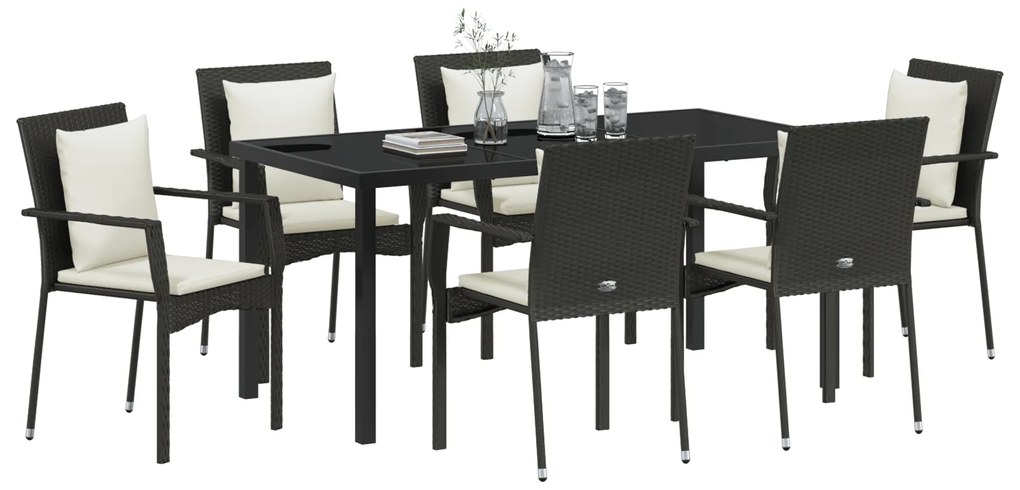 vidaXL Σετ Γευμάτων Κήπου 7 pcs Μαύρο 160 x 80 x 73 εκ PE Ρατάν