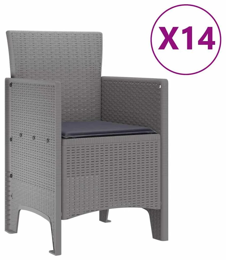 vidaXL Σέτ φαγητού για κήπο 15 pcs Ανοιχτό γκρι Rattan Polt
