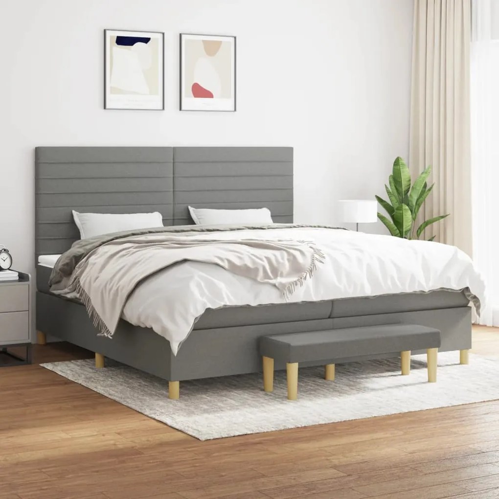 vidaXL Κρεβάτι Boxspring με Στρώμα Σκούρο Γκρι 200x200 εκ. Υφασμάτινο