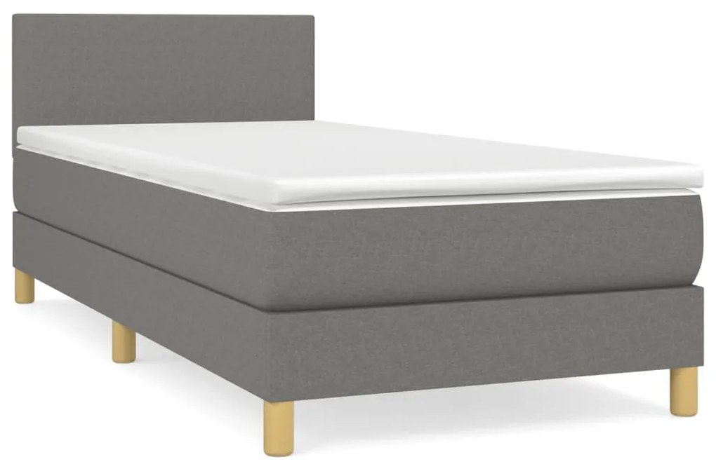 Κρεβάτι Boxspring με Στρώμα Σκούρο Γκρι 100x200 εκ. Υφασμάτινο - Γκρι