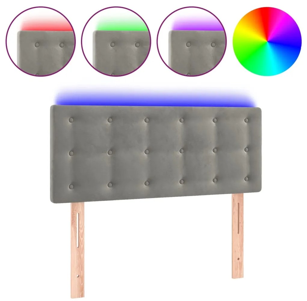 vidaXL Κεφαλάρι Κρεβατιού LED Ανοιχτό Γκρι 100x5x78/88 εκ. Βελούδινο