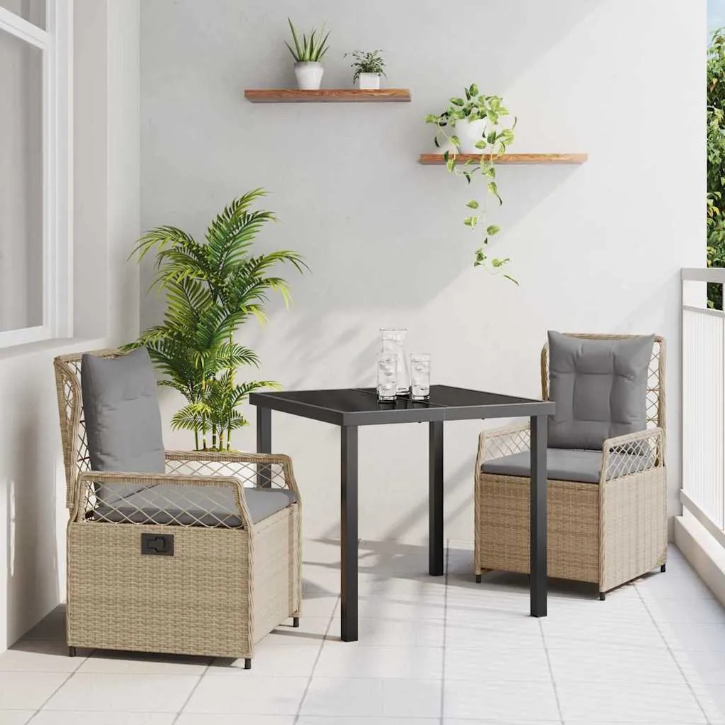 vidaXL Σέτ φαγητού για κήπο 3 pcs Μπεζ συνθετικό ρατάν