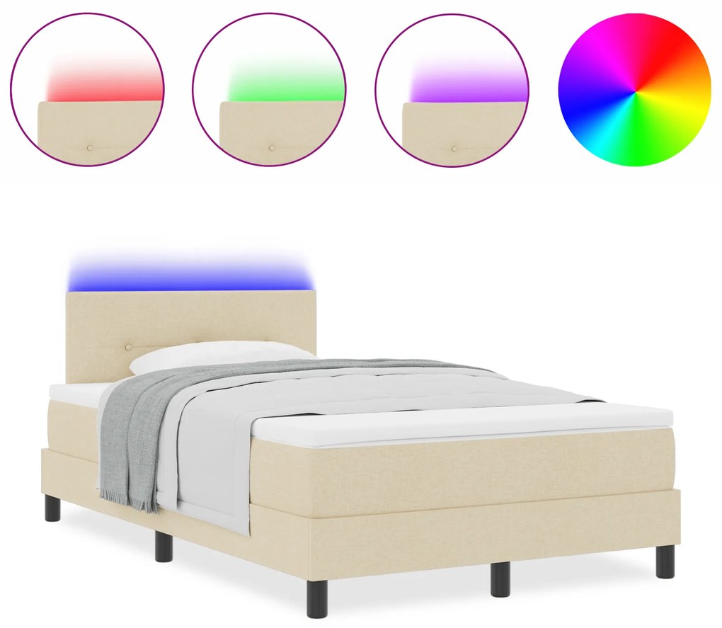 vidaXL Κρεβάτι Box Spring με Στρώμα & LED Κρέμ 120x200 cm Ύφασμα