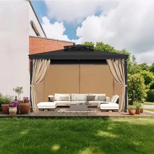 VEVOR Gazebo Privacy Curtain 12&#039; x 10&#039; x 7.3&#039; Waterproof Gazebo Curtains Khaki