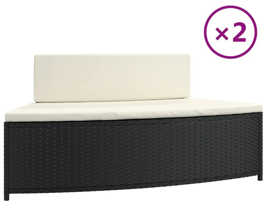 vidaXL Πάγκοι Σπα 2 τεμ. Μαύροι από Συνθετικό Ρατάν με Μαξιλάρια