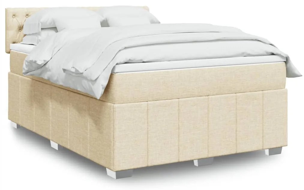 Κρεβάτι Boxspring με Στρώμα Κρεμ 140x200 εκ. Υφασμάτινο