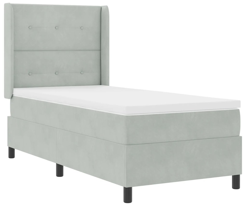 vidaXL Κρεβάτι Box Spring με Στρώμα & LED Φωτισμό Γκρι 90x200 εκ Βελούδο