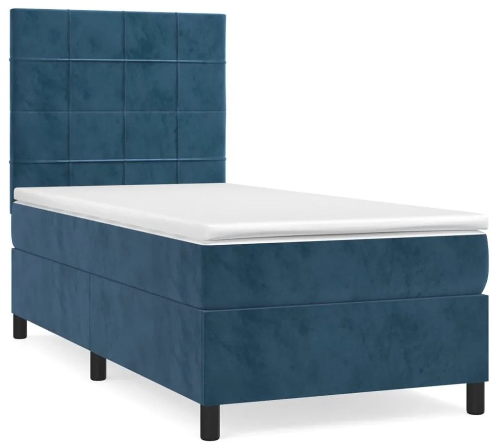 Κρεβάτι Boxspring με Στρώμα Σκούρο Μπλε 80 x 200 εκ. Βελούδινο - Μπλε