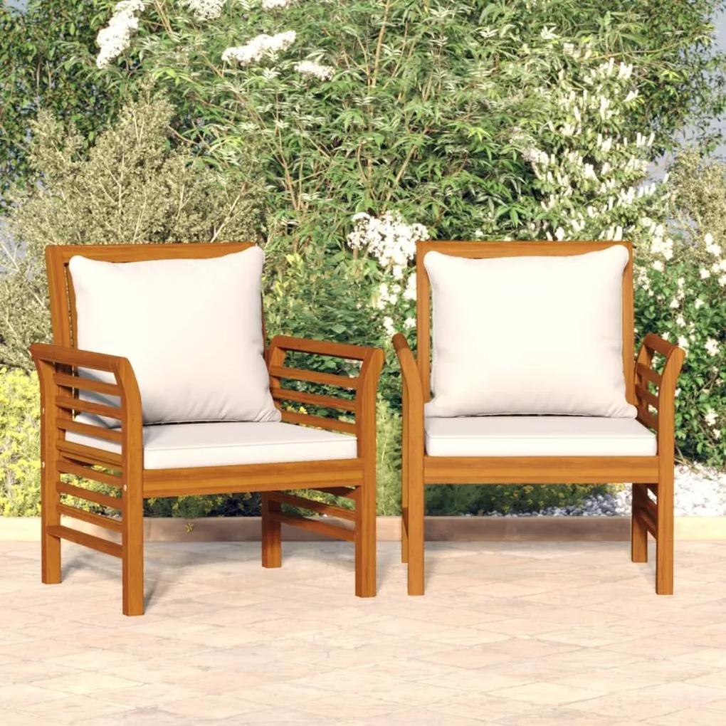 Καρέκλες Κήπου με Κρεμ Μαξιλάρια 2 τεμ. από Μασίφ Ξύλο Ακακίας  - Καφέ