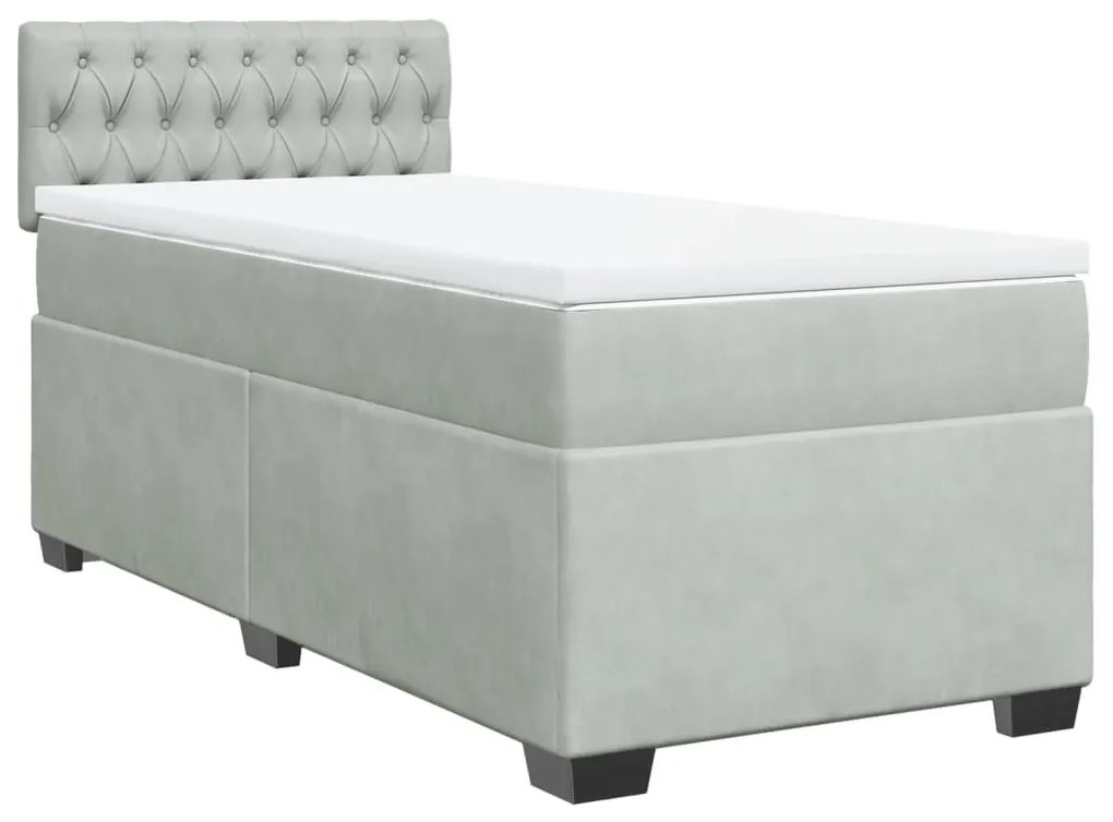 vidaXL Κρεβάτι Boxspring με Στρώμα Ανοιχτό Γκρι 90x190 εκ. Βελούδινο