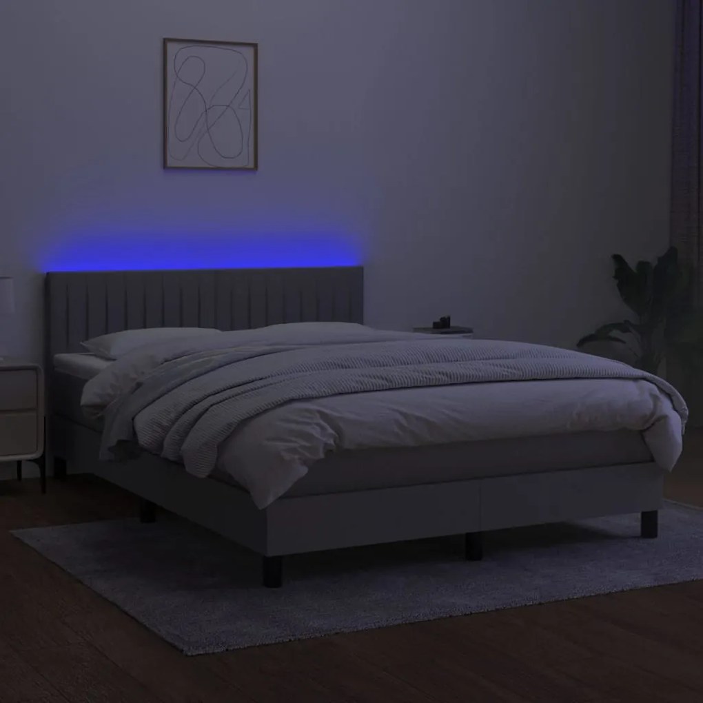 vidaXL Κρεβάτι Boxspring με Στρώμα & LED Αν.Γκρι 140x190εκ. Υφασμάτινο