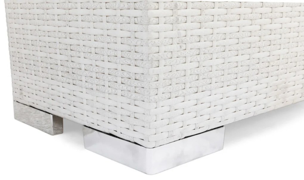 Τραπεζάκι εξωτερικού χώρου Comfort Garden 1379, 32x38x90cm, Άσπρο, Επεξεργασμένο γυαλί, Πλαστικό ψάθινο