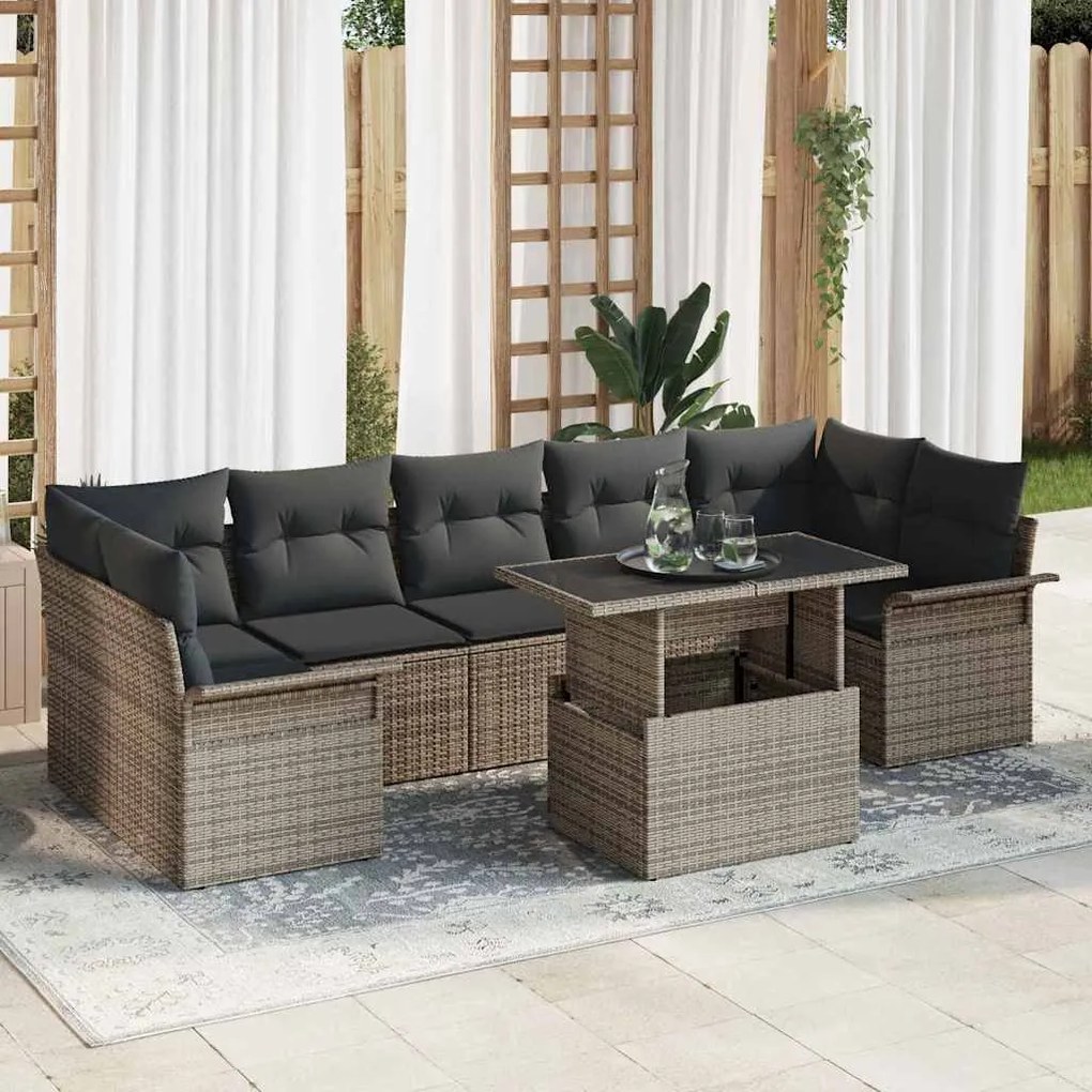 vidaXL Σετ Καναπέ Κήπου με μαξιλάρι 8 pcs Γκρι Πολυ ράταν