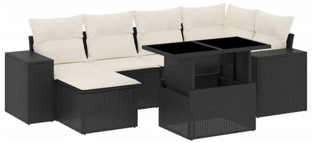 vidaXL Καναπές Σετ 7 Τεμαχίων Μαύρο Συνθετικό Ρατάν με Μαξιλάρια