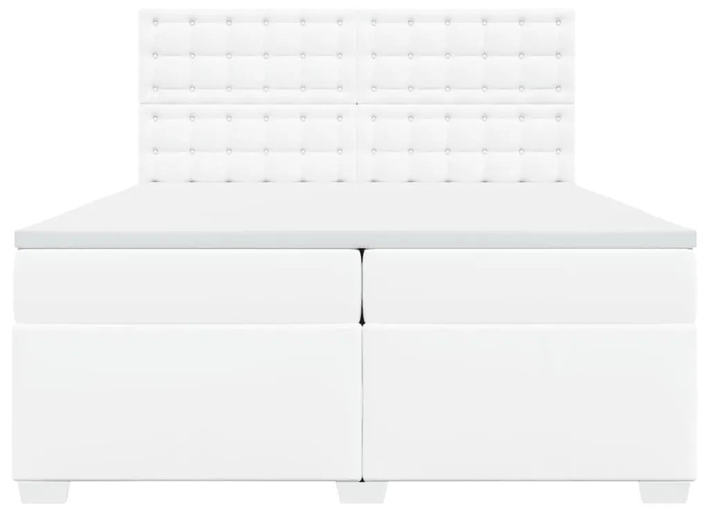 vidaXL Κρεβάτι Boxspring με Στρώμα Λευκό 200x200 εκ. Συνθετικό Δέρμα