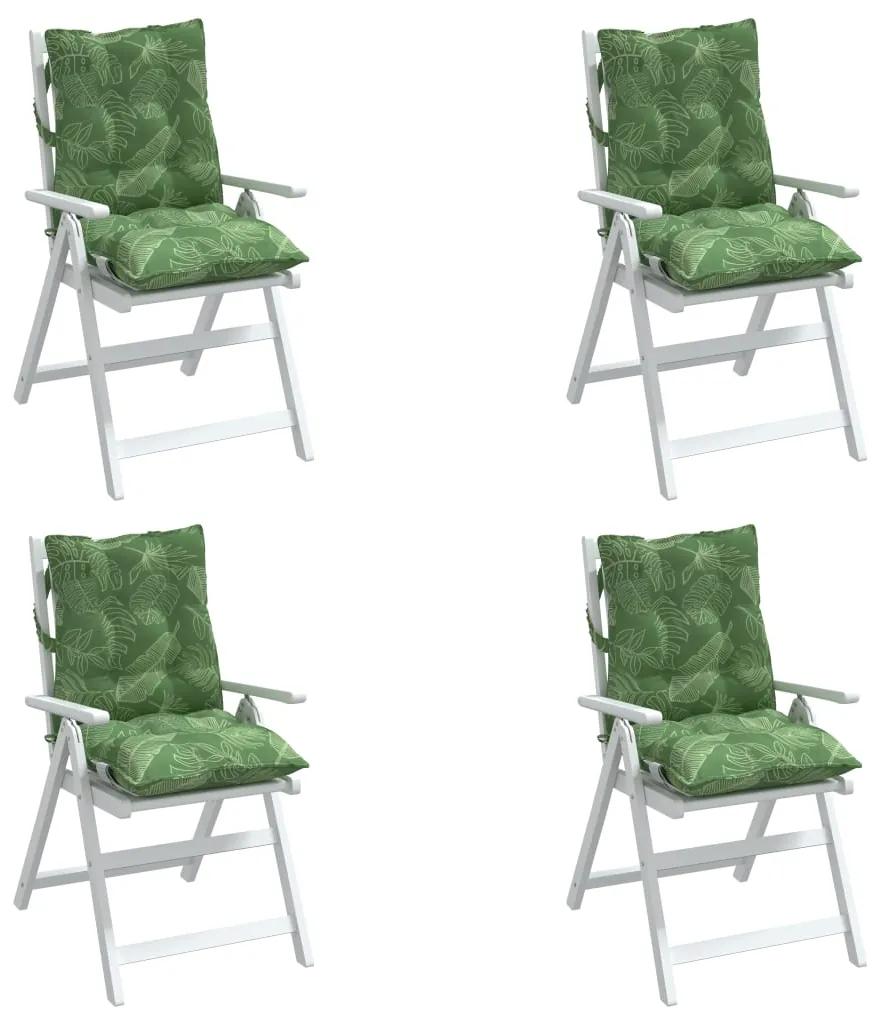 vidaXL Μαξιλάρια Καρέκλας Χαμηλή Πλάτη 4 τεμ. Σχέδιο με Φύλλα Ύφασμα