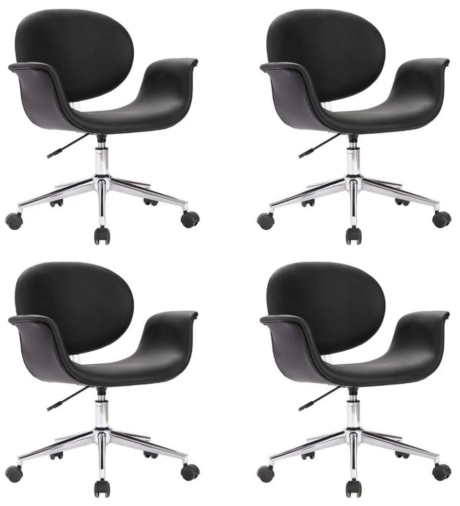 Καρέκλες Τραπεζαρίας Περιστρεφόμενες 4 τεμ. Μαύρες Δερματίνη - Μαύρο