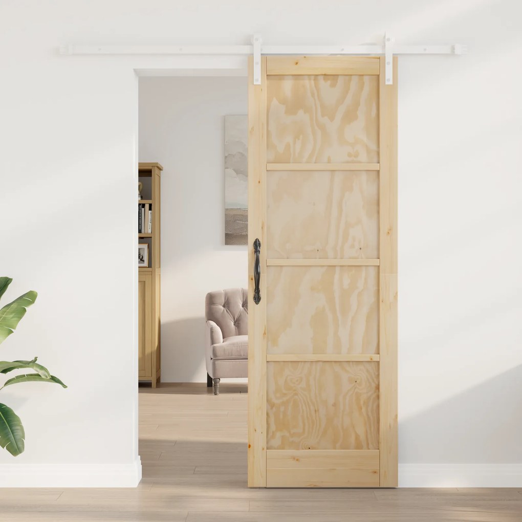 vidaXL Συρόμενη Πόρτα με Σετ Εξαρτημάτων 73.5x211 εκ. Στερεά Ξύλινη Πεύκου