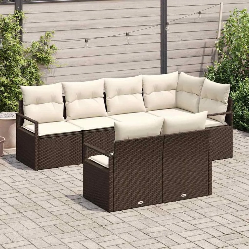 vidaXL Σετ Καναπέ Κήπου 7 pcs Καφέ, Κρέμα Πολυ rattan, βαμμένο ατσάλι