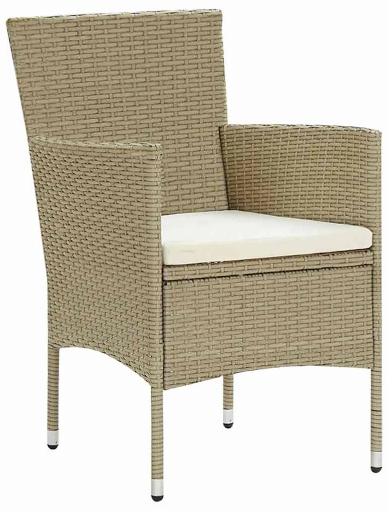 vidaXL Σέτ φαγητού για κήπο με μαξιλάρι 7 pcs Μπεζ Πολυ ράταν