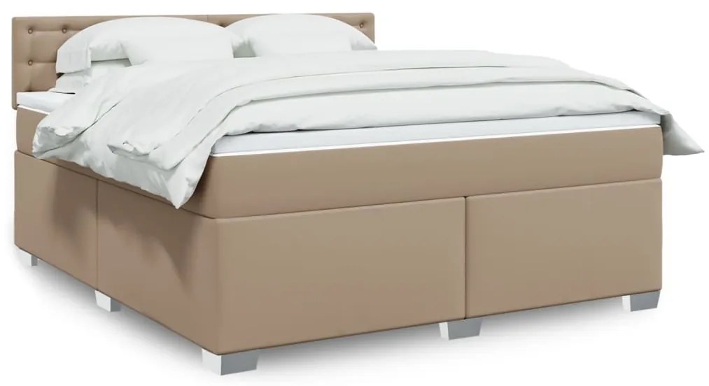 vidaXL Κρεβάτι Boxspring με Στρώμα Καπουτσίνο 180x200 εκ. Συνθ. Δέρμα