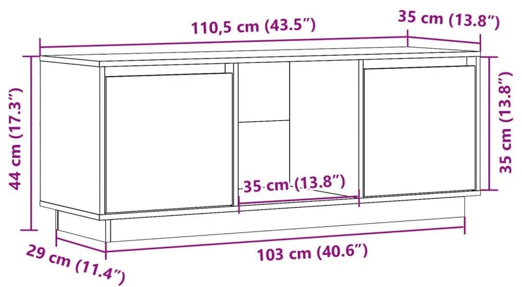 Έπιπλο Τηλεόρασης Καφέ Μελί 110,5x35x44εκ από Μασίφ Ξύλο Πεύκου - Καφέ