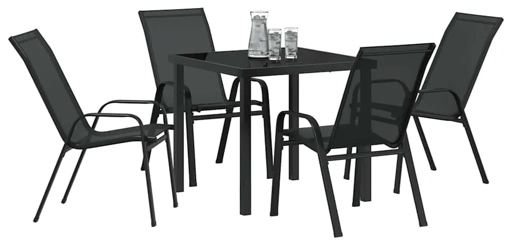 vidaXL Σέτ φαγητού για κήπο 5 pcs Μαύρο Ατσάλι με Πούδρα