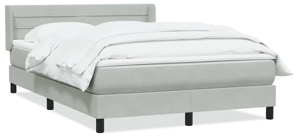 Κρεβάτι Boxspring με Στρώμα Ανοιχτό Γκρι 140x210 εκ. Βελούδινο - Γκρι