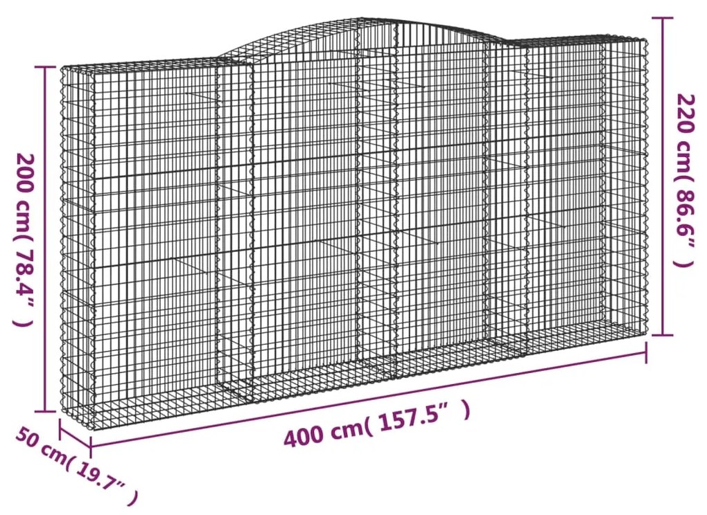 Συρματοκιβώτια Τοξωτά 15 τεμ. 400x50x200/220 εκ. Γαλβαν. Ατσάλι - Ασήμι