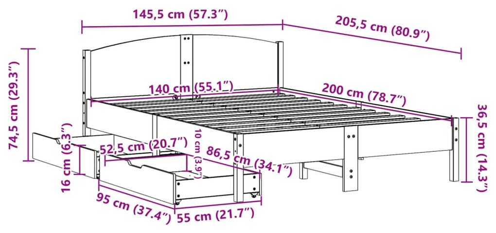 ΣΚΕΛΕΤΟΣ ΚΡΕΒΑΤΙΟΥ ΧΩΡΙΣ ΣΤΡΩΜΑ 140X200 ΕΚ ΜΑΣΙΦ ΞΥΛΟ ΠΕΥΚΟΥ 3301827