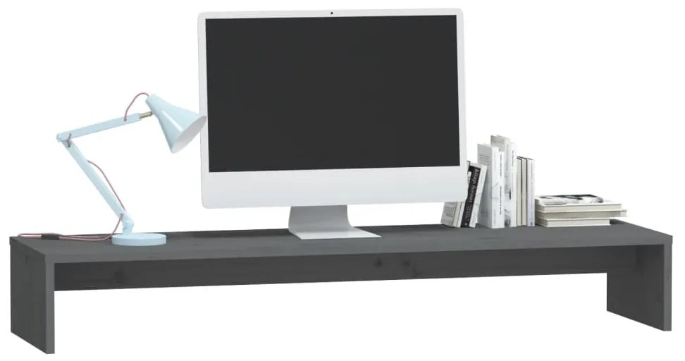 vidaXL Βάση Οθόνης Γκρι 100 x 27 x 15 εκ. από Μασίφ Ξύλο Πεύκου