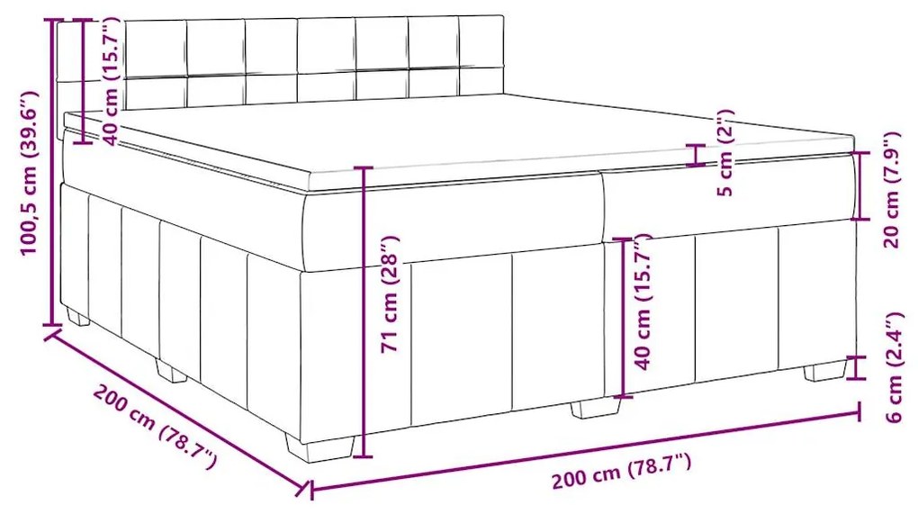 Κρεβάτι Boxspring με Στρώμα Σκούρο Γκρι 200x200 εκ. Υφασμάτινο - Γκρι