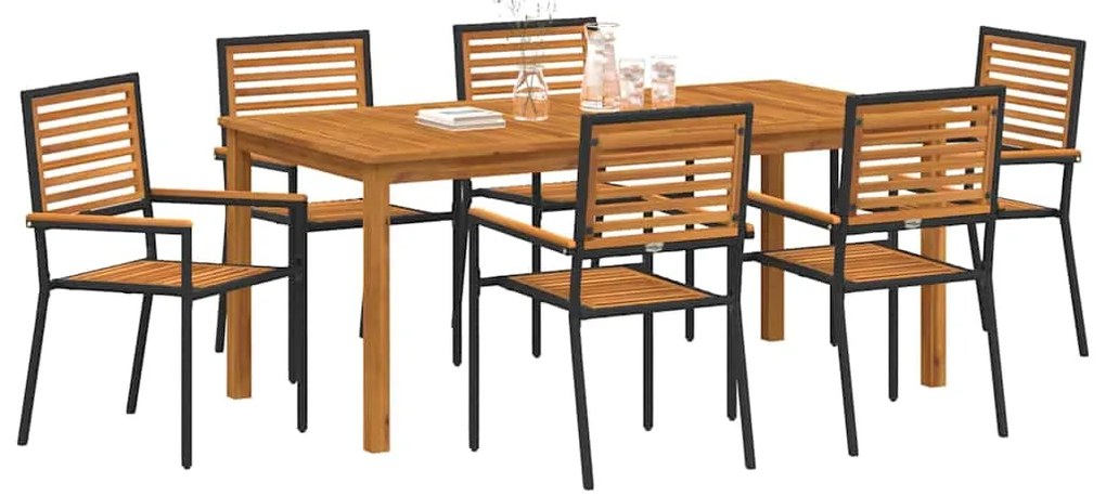 vidaXL Σέτ φαγητού για κήπο 7 pcs Μαύρο Πολυ ράταν