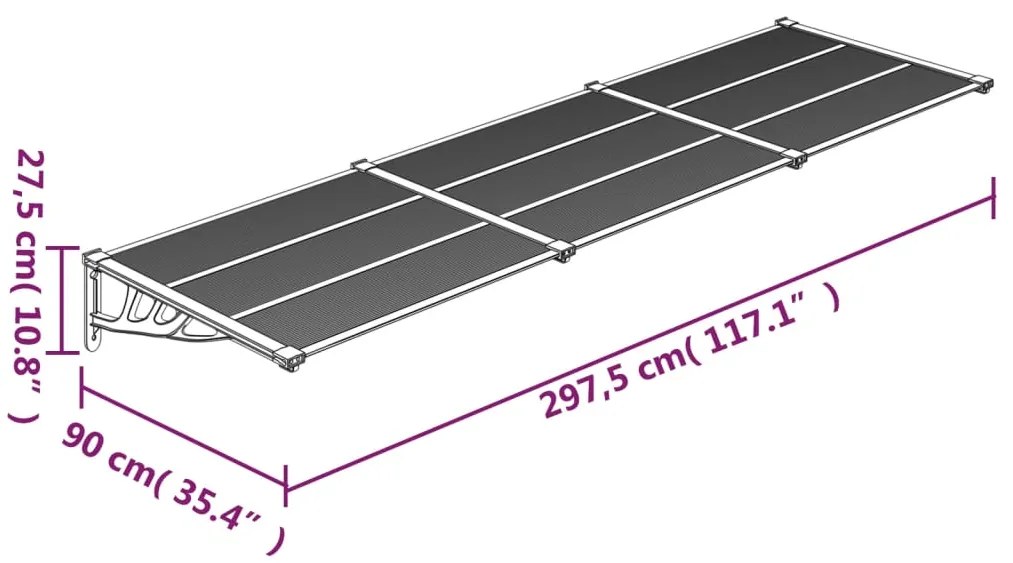 Στέγαστρο Πόρτας Μαύρο 297,5x90 εκ. από Πολυκαρβονικό - Μαύρο