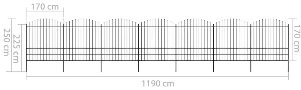vidaXL Κάγκελα Περίφραξης με Λόγχες Μαύρα (1,75-2) x 11,9 μ. Ατσάλινα