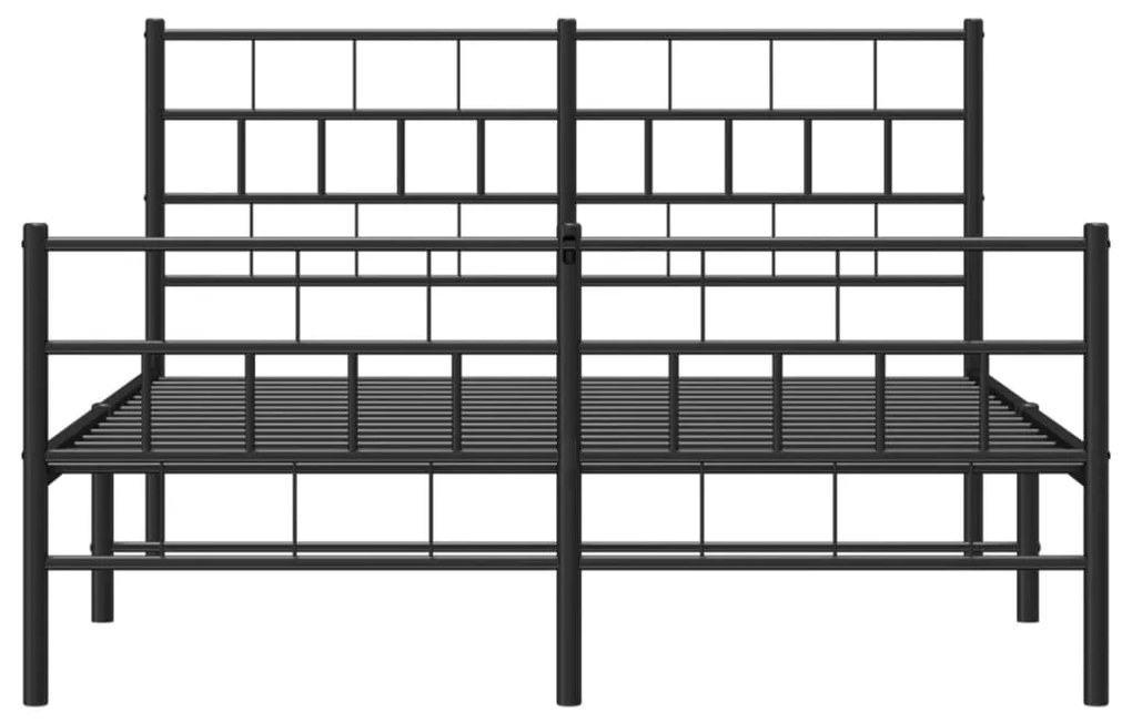 vidaXL Πλαίσιο Κρεβατιού με Κεφαλάρι&Ποδαρικό Μαύρο 135x190εκ. Μέταλλο