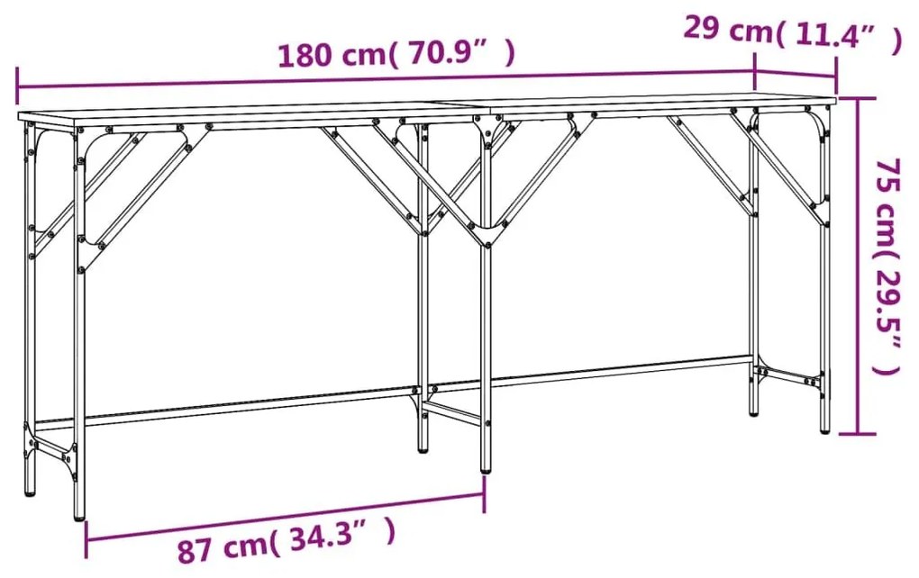 Τραπέζι Κονσόλα Sonoma Δρυς 180x29x75 εκ. Επεξεργασμένο Ξύλο - Καφέ