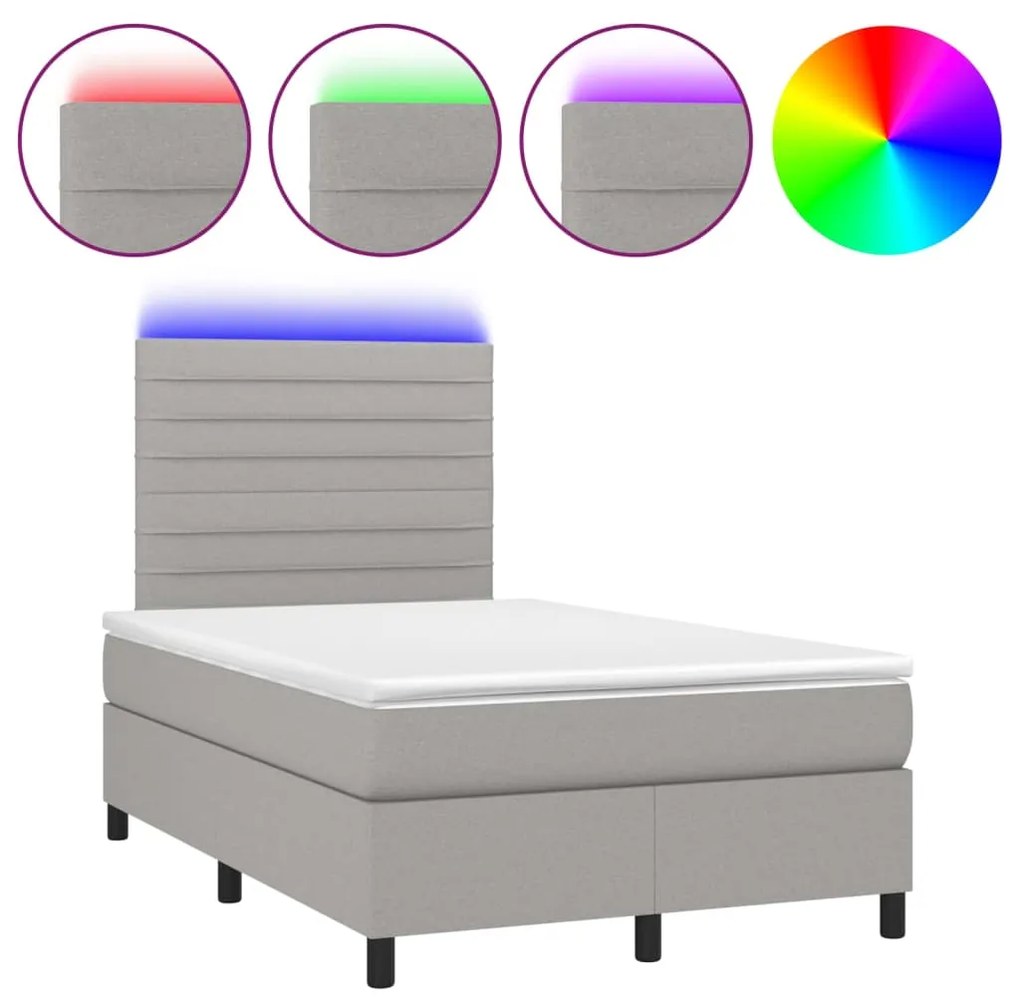 vidaXL Κρεβάτι Boxspring με Στρώμα & LED Αν.Γκρι 120x200 εκ Υφασμάτινο