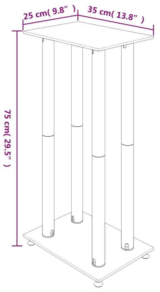 Βάσεις Ηχείων με 4 Στήλες 2 τεμ. Μαύρο/Ασημί από Ψημένο Γυαλί - Μαύρο