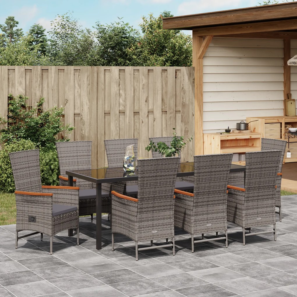 vidaXL Εξωτερικές Καρέκλες 9 pcs Γκρι 200 x 80 x 73 εκ PE Ρατάν