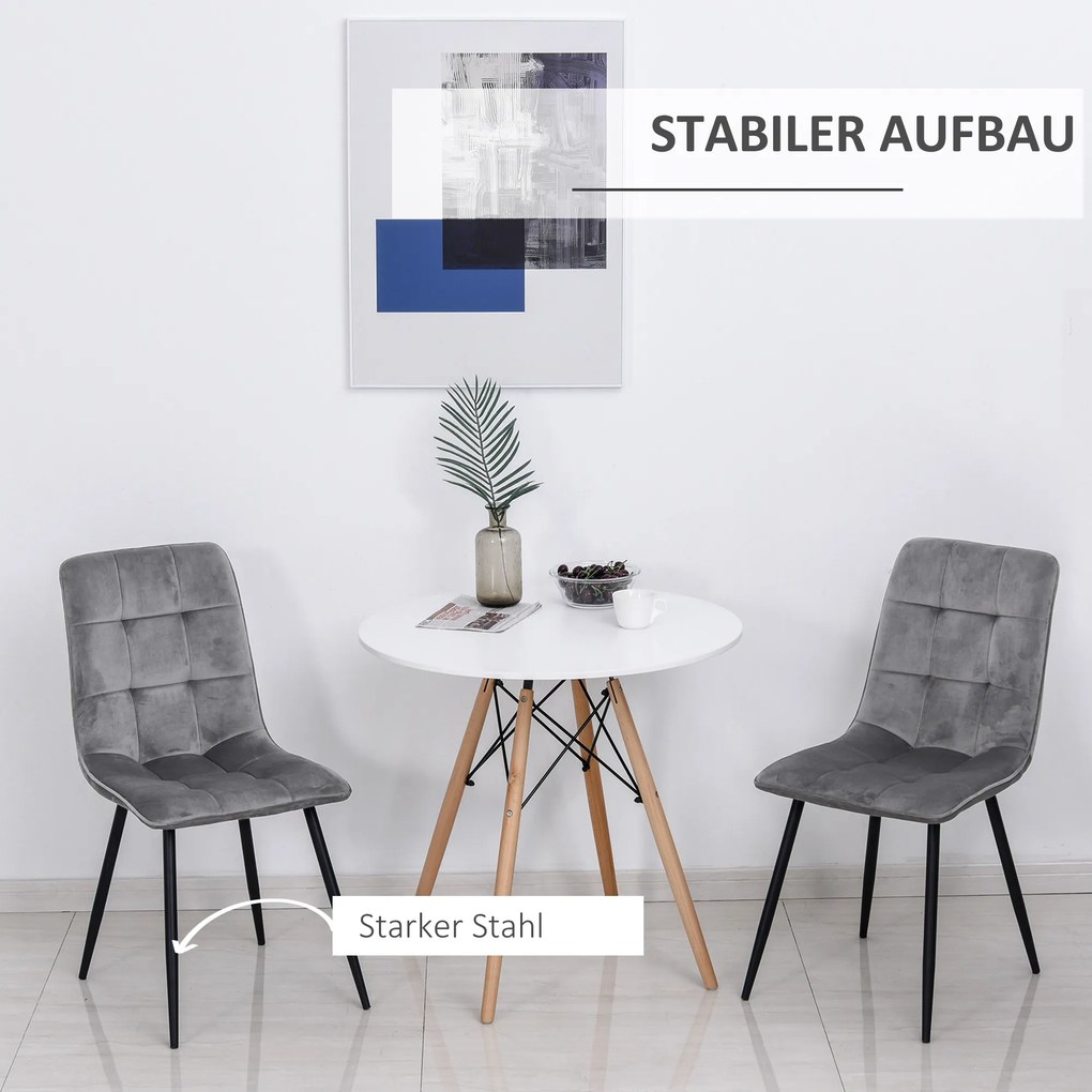 HOMCOM Σετ 2 καρεκλών τραπεζαρίας, επενδεδυμένη καρέκλα κουζίνας με όψη βελούδου, τραπέζι τραπεζαρίας βελούδο μέταλλο γκρι+μαύρο 45 x 63 x 90 cm