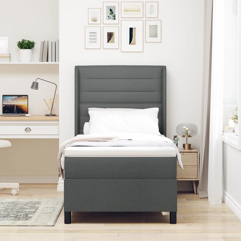 vidaXL Κρεβάτι Box Spring με Στρώμα Σκούρο Γκρι 80x200 εκ. Υφάσματος
