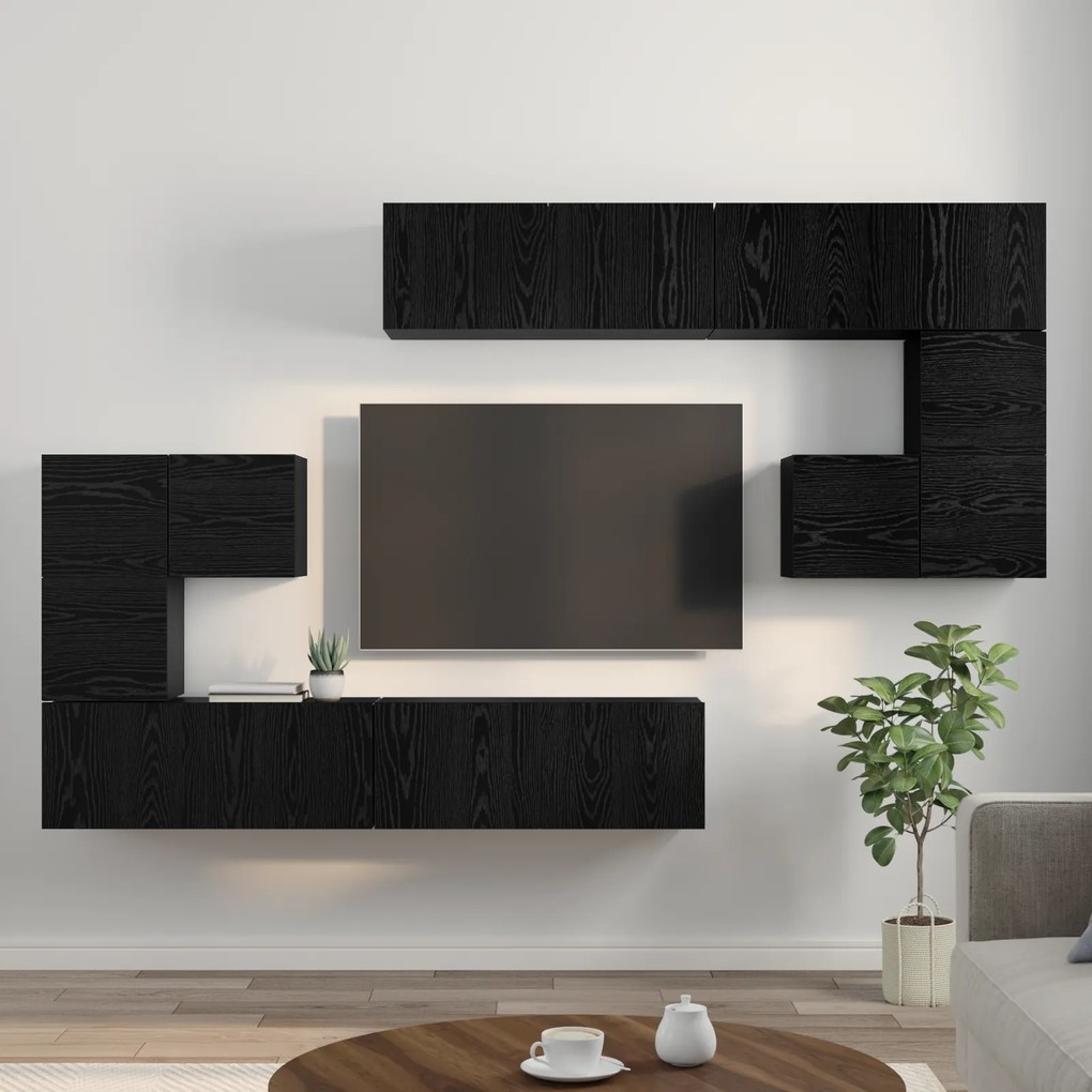 vidaXL Σετ επίπλου τηλεόρασης Επιτοίχιο 8 pcs Μαύρη Δρυς