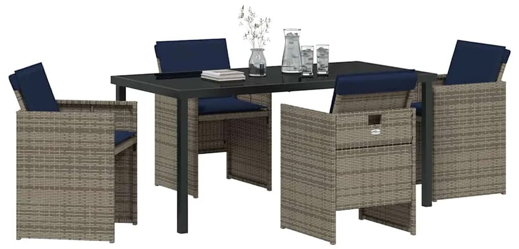 vidaXL Σέτ φαγητού για κήπο με μαξιλάρι 5 pcs Γκρι Πολυ ράταν
