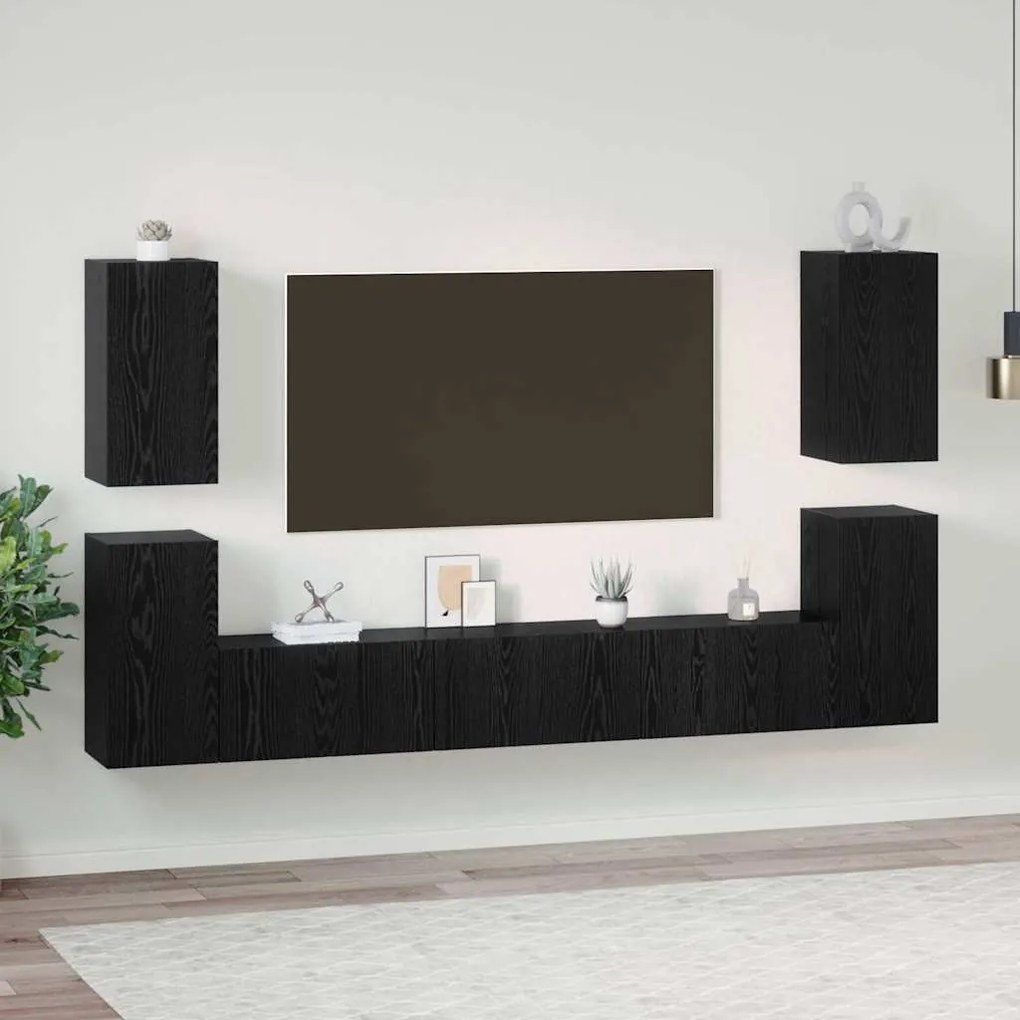vidaXL Σετ επίπλου τηλεόρασης 7 pcs Μαύρη δρυς Επεξεργασμένο ξύλο