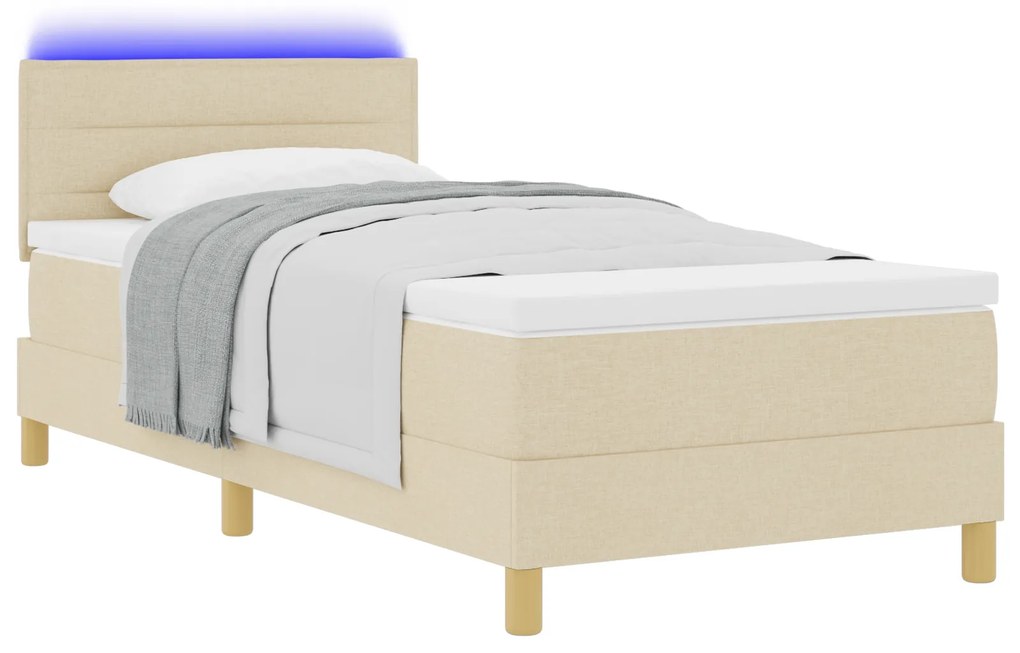 vidaXL Κρεβάτι με Ελατήρια και Στρώμα & LED Κρεμ 90x200 εκ. Ύφασμα