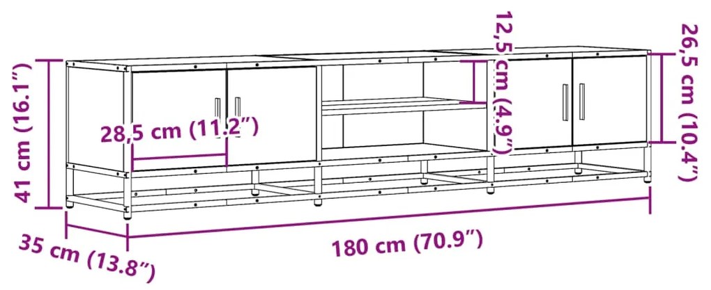 Έπιπλο Τηλεόρασης Μαύρο 180x35x41 εκ. Επεξεργασμένο Ξύλο - Μαύρο