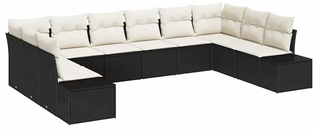 vidaXL Σετ Καναπέ Κήπου με μαξιλάρι 10 pcs Μαύρο Πολυ ράταν
