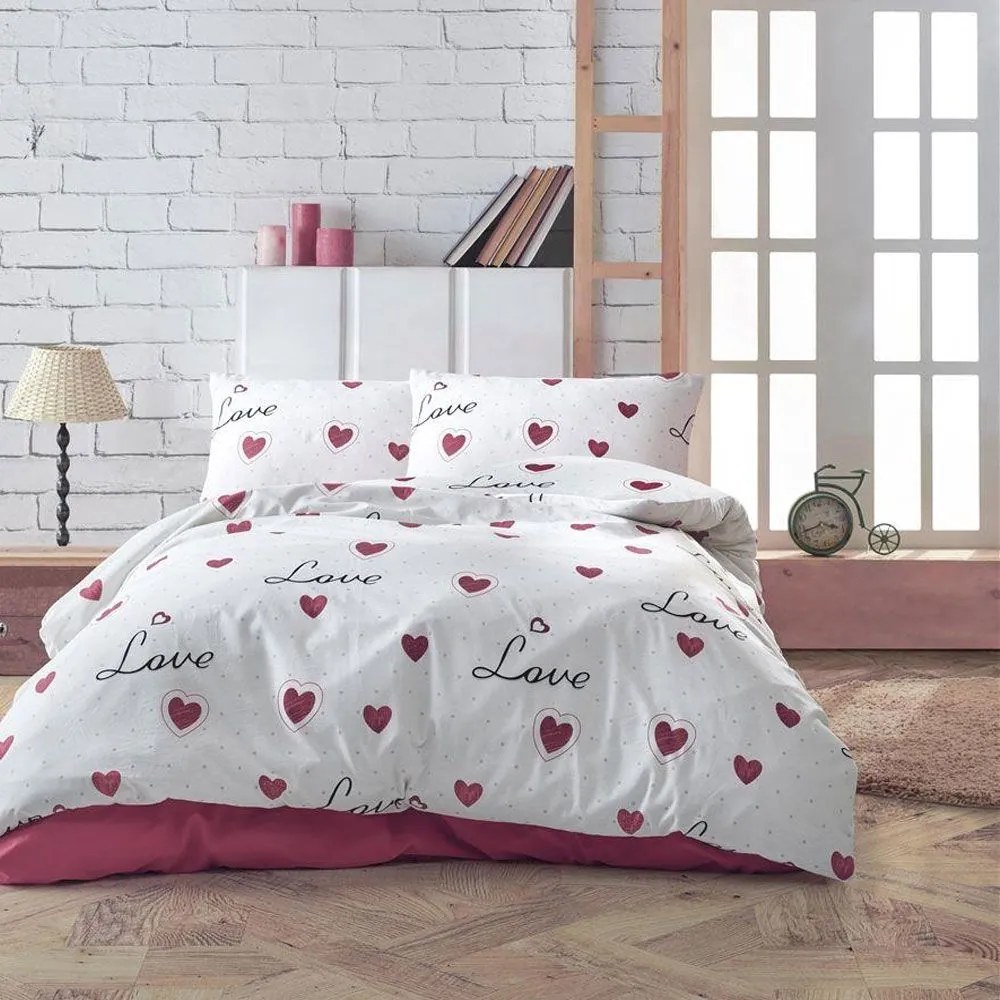Παπλωματοθήκη Έρως 301 White-Red DimCol Υπέρδιπλo 220x240cm Cotton-Polyester