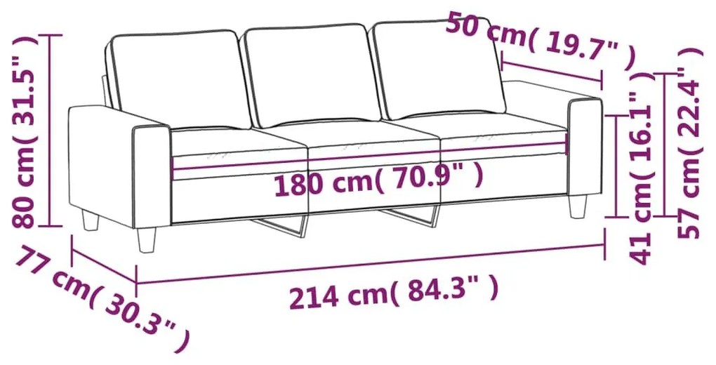 Καναπές Τριθέσιος Taupe 180 εκ. Υφασμάτινος - Μπεζ-Γκρι